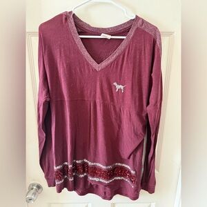PINK Victoria's Secret Burgundy V-Neck Long Sleeved Top